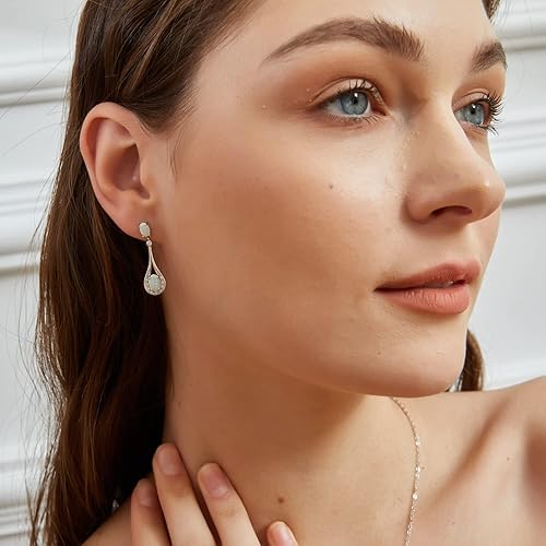 Miniatura 5 de Aretes colgantes para mujer, chapados en oro blanco de 18 quilates, chapado en oro rosa, hipoalergénicos para orejas sensibles