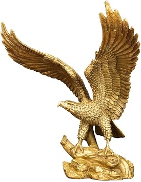 Brass Golden Eagle Sculpture with Outstretched Wings, 10.6 in