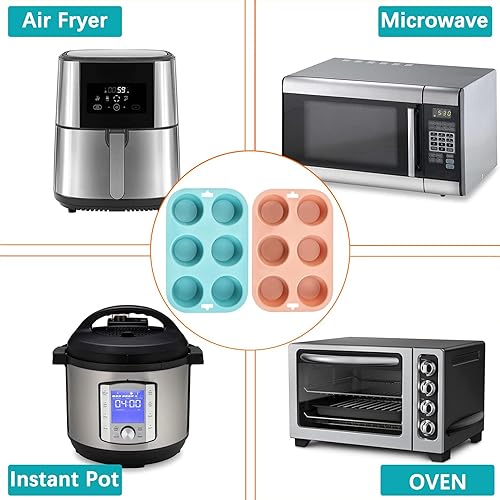 Miniatura 4 de Molde de silicona para magdalenas, bandeja antiadherente de 6 cavidades para magdalenas, cupcakes, brownies y más, grado alimenticio y libre de BPA,