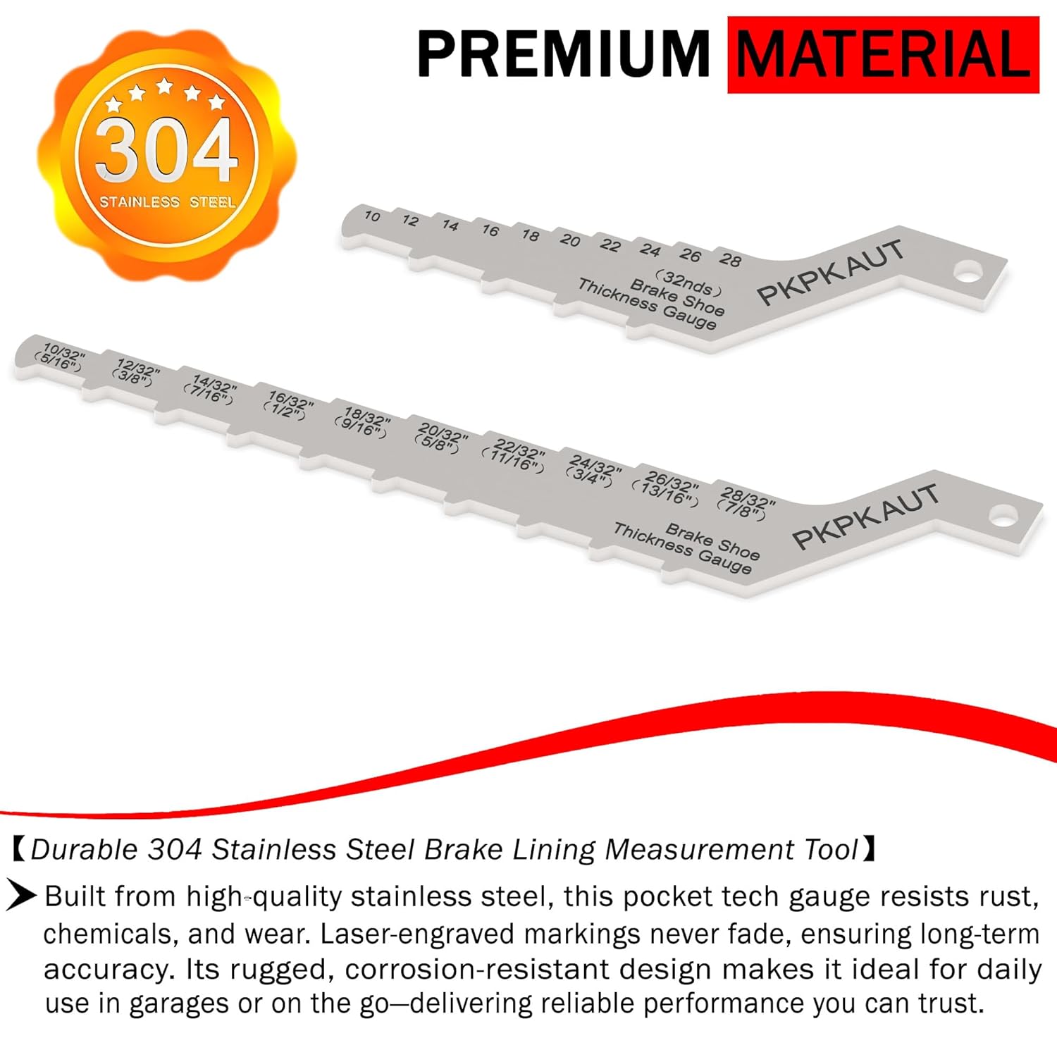 2Pcs Mini Tech Gauge 32nds Brake Pad Measuring Tool, 2-in-1 32ths(16ths)-Labeled Technician Gauge for Brake Lining & Drum Wear, No Wheel Removal Needed