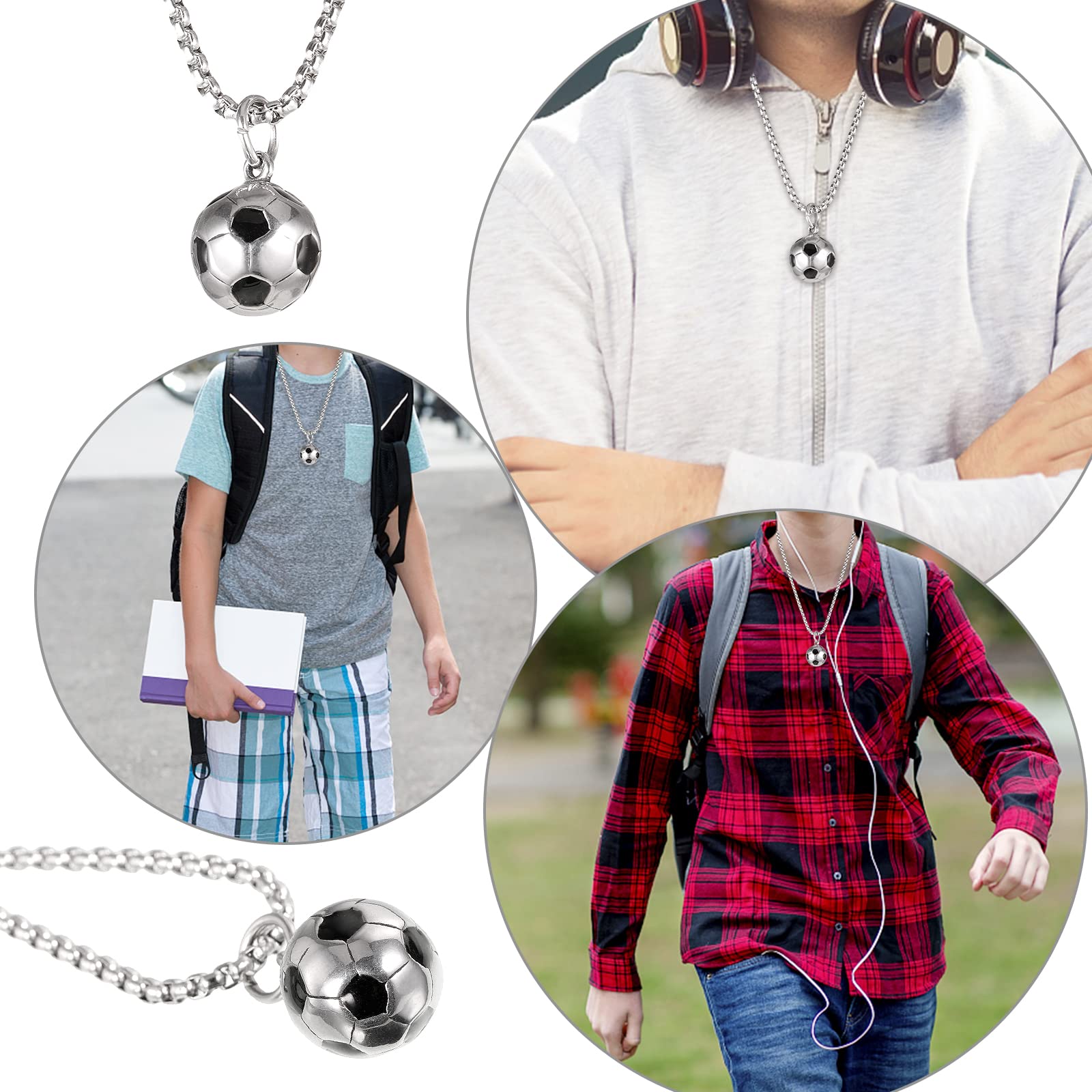 Collier en acier inoxydable avec breloque en forme de ballon de football pour garçons – Chaîne avec breloque cadeau