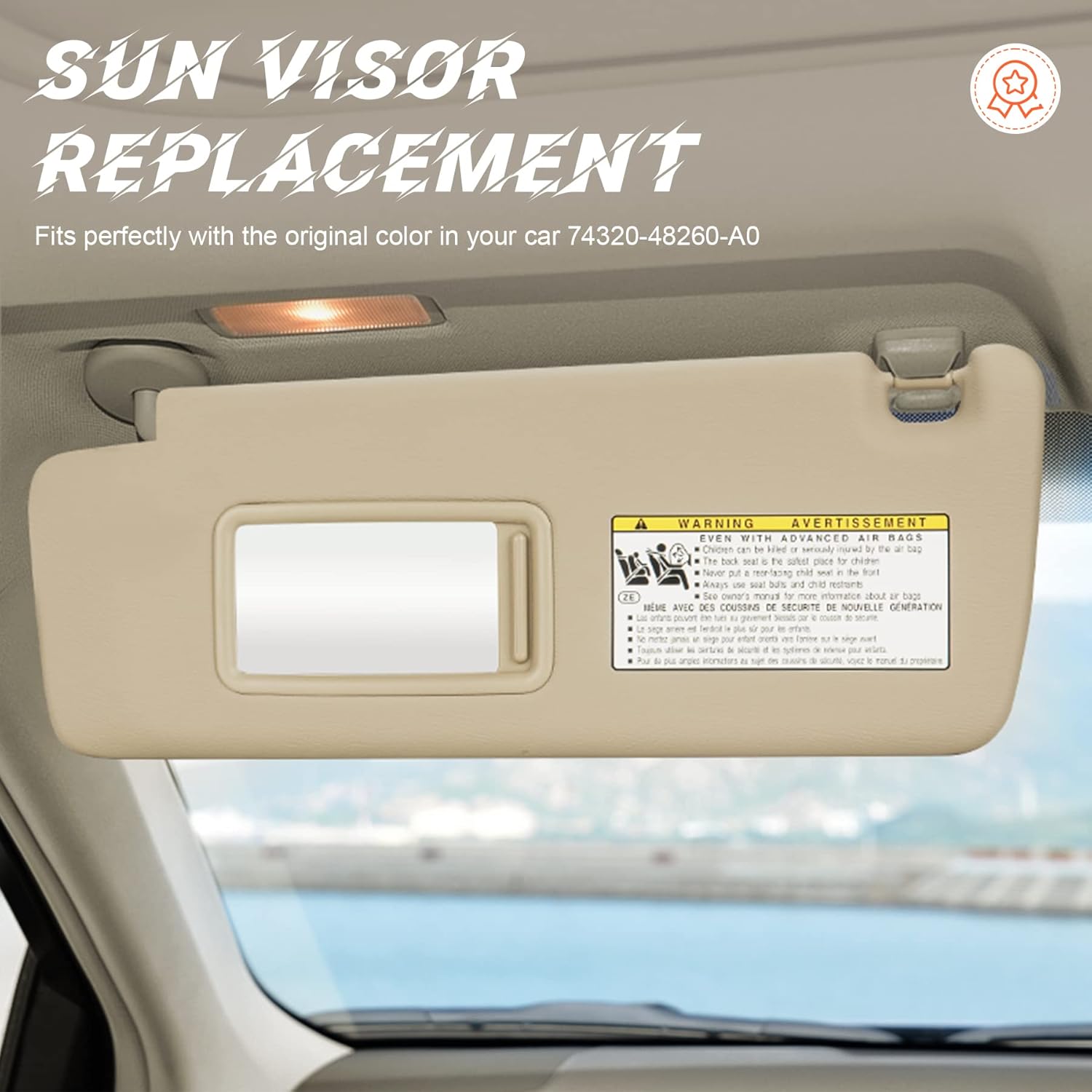 Beige Driver Left Side Sun Visor Replacement Compatible with 2004 2005 2006 2007 Toyota Highlander Replace 74320-48260-A0 74310-48220-A0
