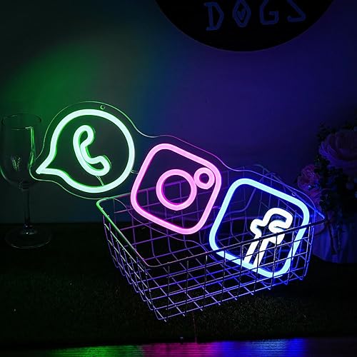 Miniatura 2 de Alkkign Trending Social Media - Letrero de neón LED para redes sociales, símbolos de medios regulables, letreros de luz de neón, placa colorida para