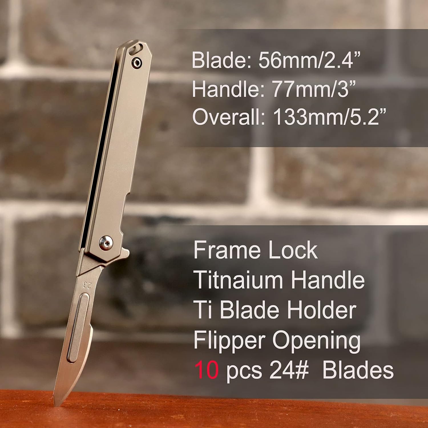Samior S08 Mini Slim Flipper Folding Scalpel Neck Knife with 10pcs #24 Blades, Titanium Handle with Frame Lock, Utility EDC Keychain Pocket Knives with Leather Sheath
