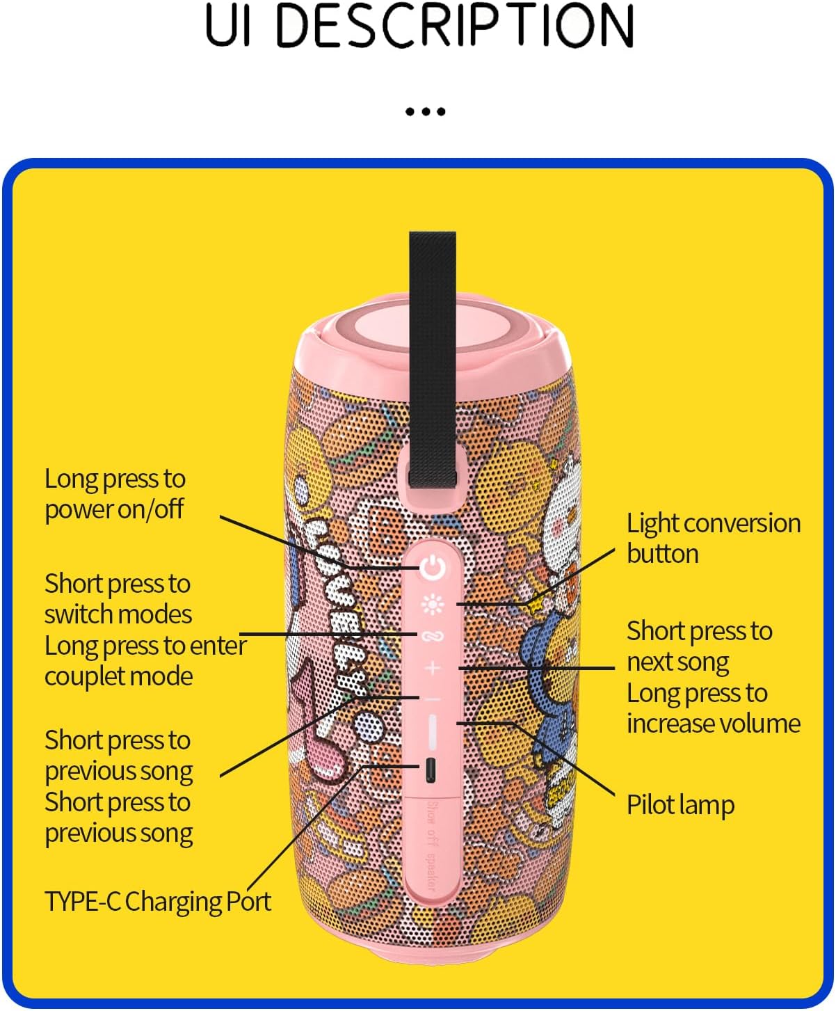 Portable Bluetooth Speaker with Lights, IPX5 Waterproof, Stereo Sound Loud, Small Wireless Speaker , TWS Pairing, BT5.3，20H Long Playtime, for Home/Party/Beach/ Outdoor, White Elephant Gifts (Pink)