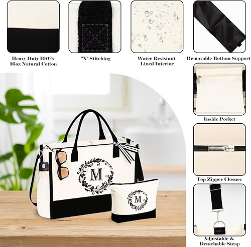 Miniatura 3 de Regalos para el Día de la Madre bolsas de lona con iniciales y maquillaje con correa ajustable, regalos de cumpleaños para el día de la madre para