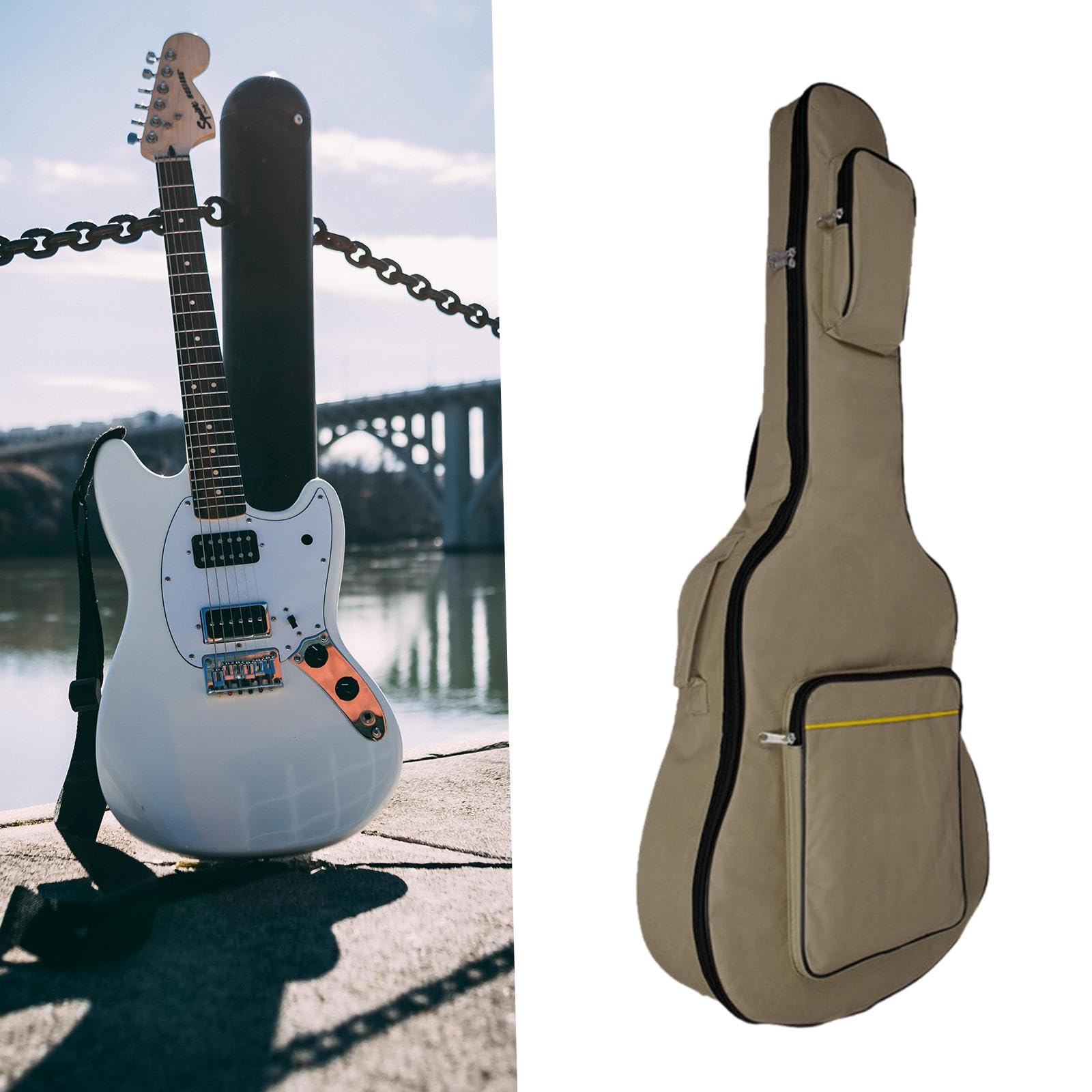 Mochila De Guitarra De Viaje con Correas Acolchadas,Caqui