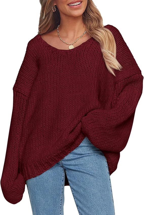 PRETTYGARDEN Women's Fall Oversized Sweaters Long Sleeve V Neck Dressy Casual Chunky Knit Loose Pullover Tops Winter Clothing
