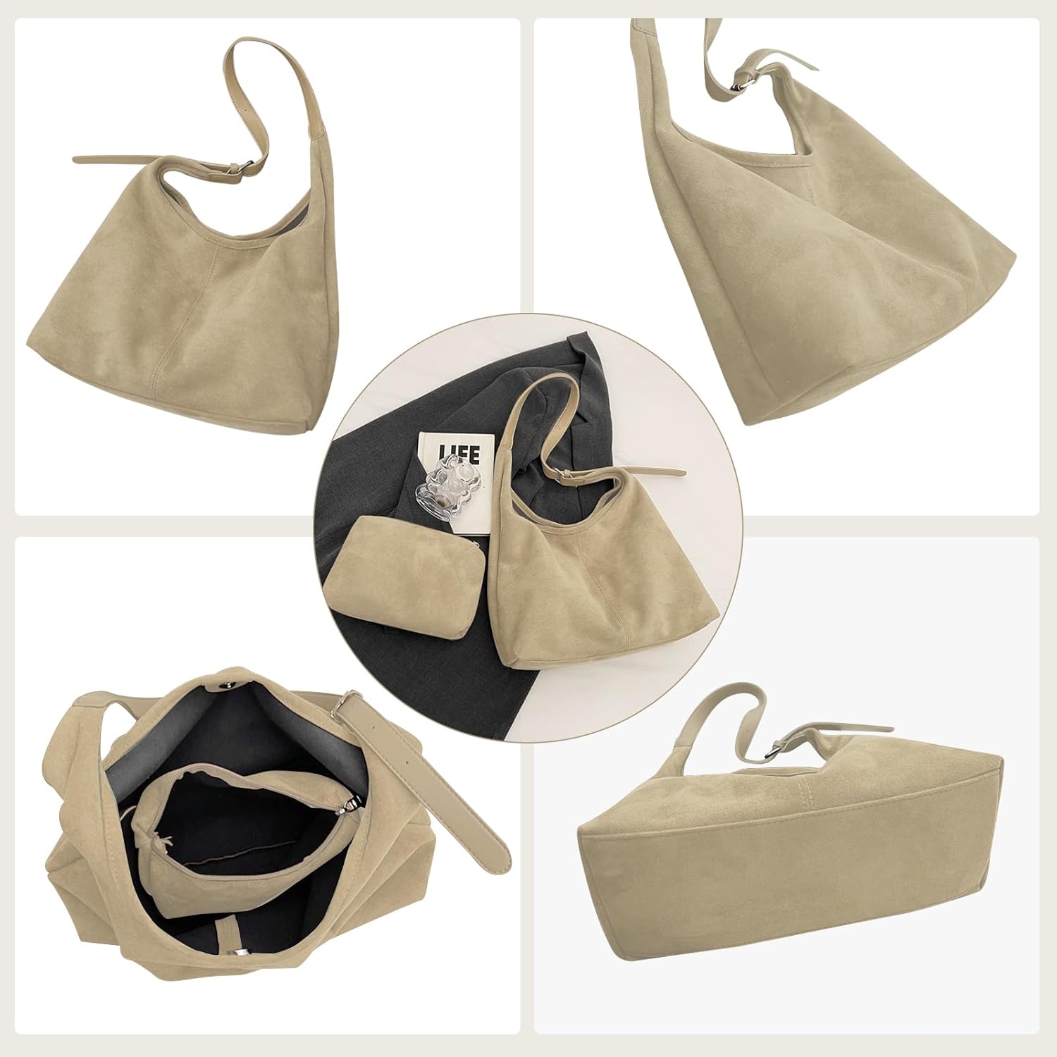 Suede Bags for Women Suede Hobo Bag Retro Suede Tote Bag Slouchy Suede Shoulder Bag Crossbody Handbags Suede Purse - Image 6