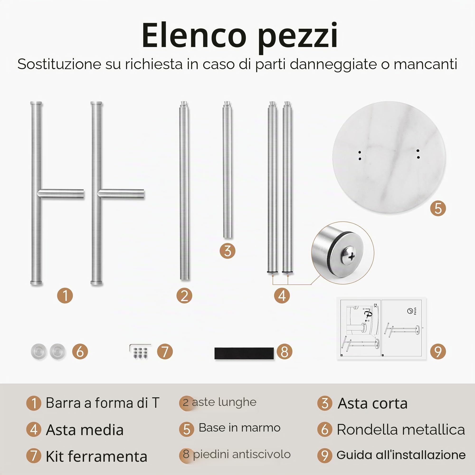 KES Portasciugamani autoportante a 2 ripiani con base rotonda in marmo naturale da 4,8 kg, portasciugamani da pavimento per pavimento del bagno, doppia forma a T, acciaio inossidabile 18/8, finitura