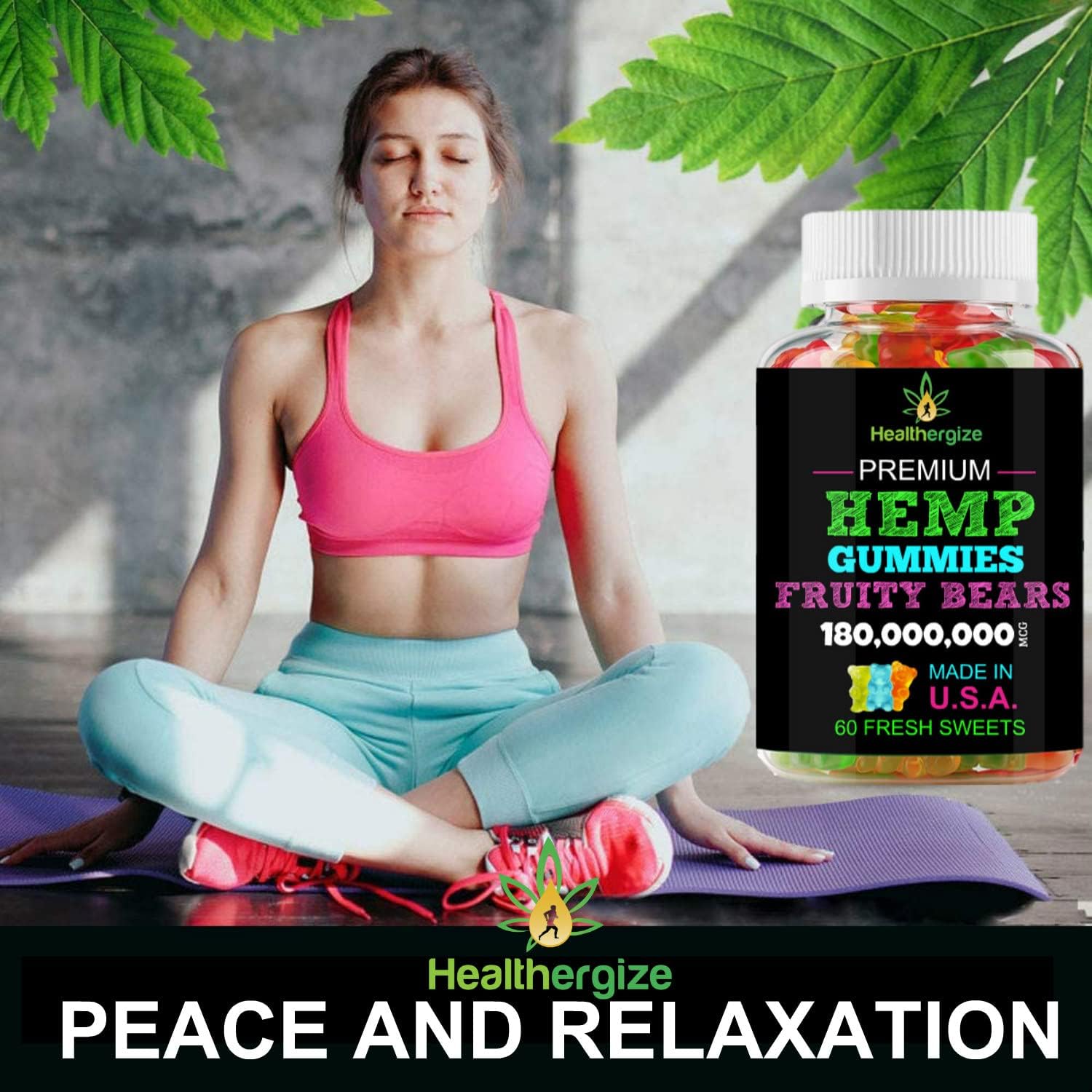 2PACK Hemp Gummies Premium Hemp Gummy Bears-for Sleep, Calm, Relax-Omega Hemp Oil, Natural High Potency Hemp Party Edibles-Made in USA