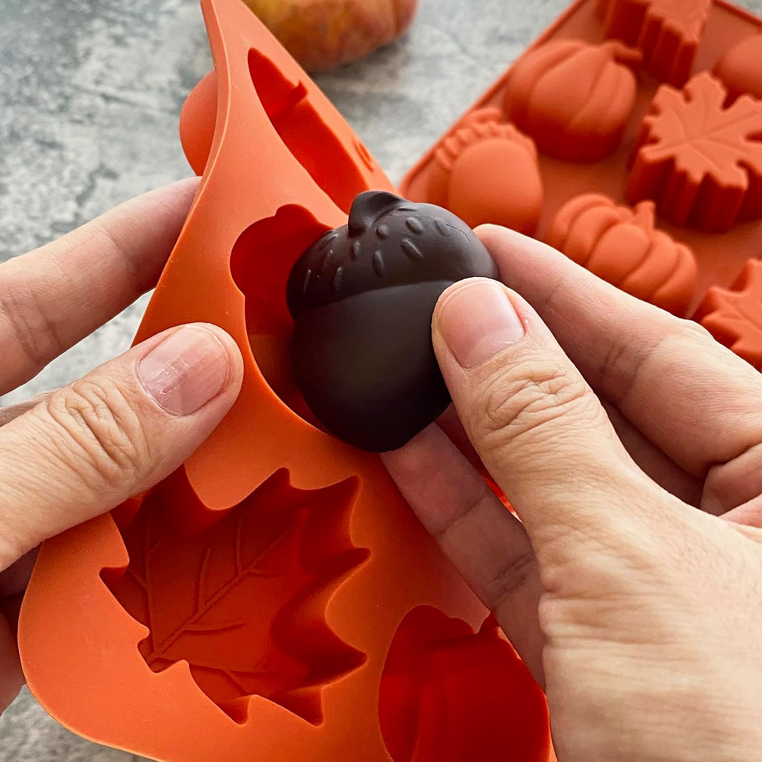 3D Pumpkin Silicone Mold 2PCS Fall Silicone Mold Thanksgiving Candy Mold Autumn Maple Leaf Acorn shape Chocolate Mold Soap Candy Cake Pan Baking Molds for Cake Cupcake Decoration (Orange)