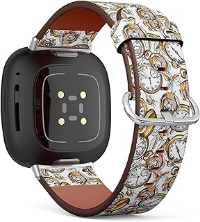 CJBROES Replacement Leather Watch Band, Compatible with Fitbit Versa 3 and Fitbit Sense of Wristband Bracelet Accessory - Gold-Vintage