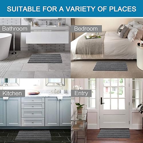 Miniatura 6 de H.Versailtex - 2 tapetes de baño superabsorbentes, de felpilla, a rayas, antideslizantes, lavables a máquina y secar en secadora, para piso del baño