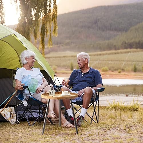 Miniatura 9 de Welnow Mesa auxiliar redonda, mesa de café, bandeja de madera natural, mesa de noche de escritorio con patas de metal para sala de estar,