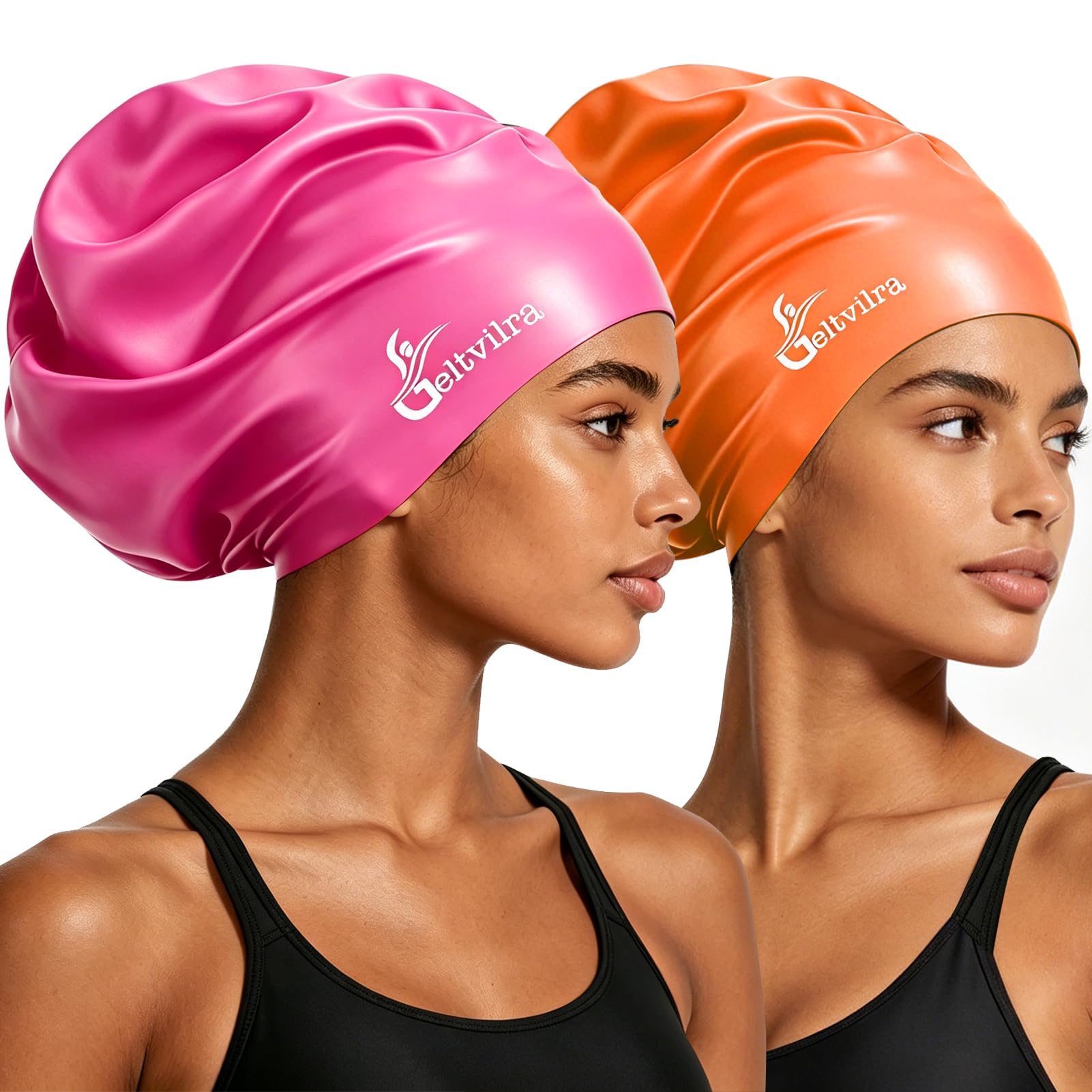 Extra Large Swim Cap for Braids and Dreadlocks Women Men Silicone Swimming Cap for Long Thick Curly Weaves Afro Hair Extensions (Fuchsia, Orange)