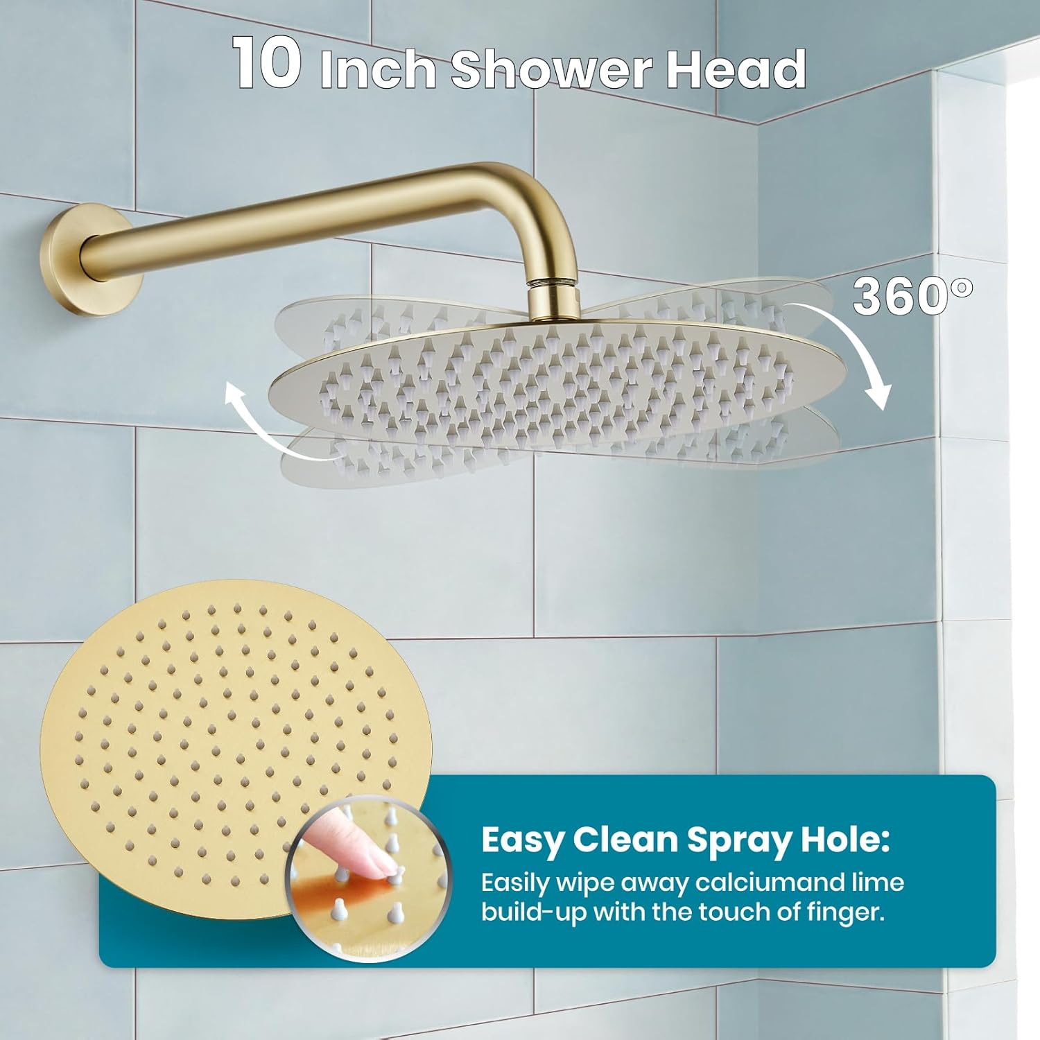 gotonovo Shower System 10 Inch Round Rainfall Showerhead Wall Mounted High Pressure Shower Faucet Set Fixture Combo with Rough in Valve and Cylindrical Handheld Spray, Brushed Gold - Image 5