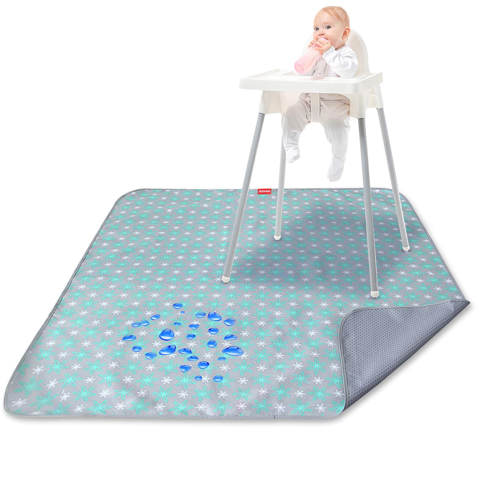 Tapis Imperméable 130x130cm Pour Chaise Haute Bébé - Anti-dérapant, Attrape Miettes, Facile à Nettoyer