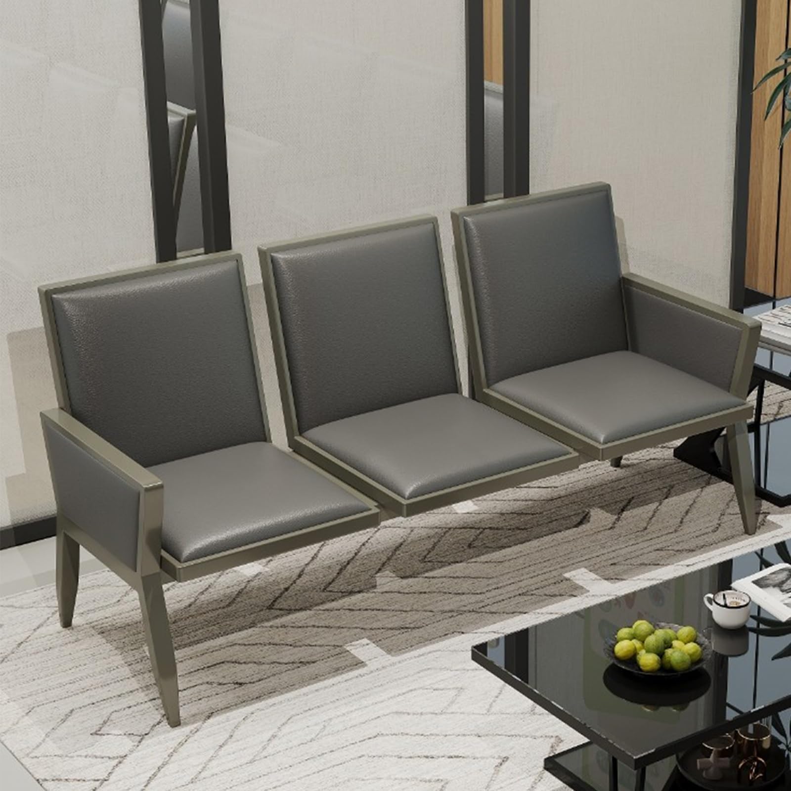 GTHTUHFD 2/3-Seat Reception Sofa, Leather Waiting Room Chair, Conference Chairs With Reinforced Backrest And Armrests, For Airport, Hospital, Barbershop,Grey-3-seater 178cm/70in