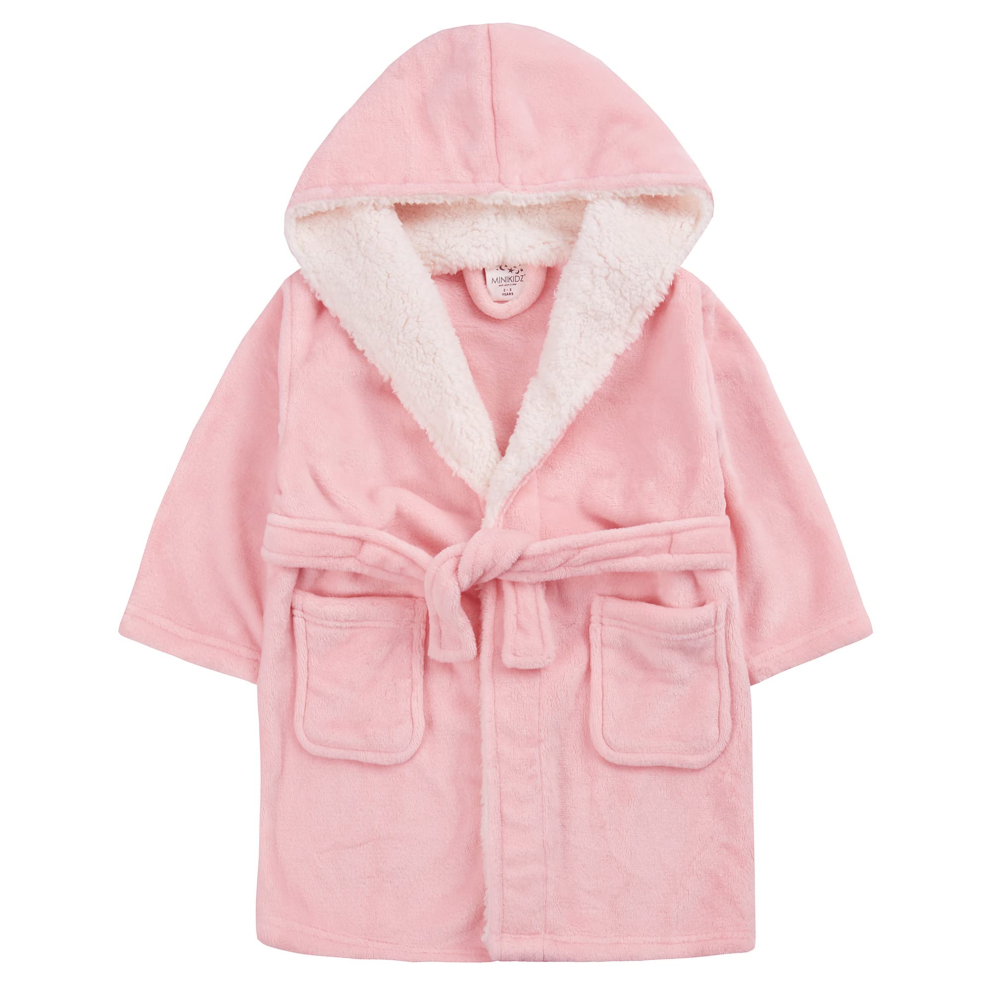 STC Stores Childrens/Girls Plush Plain Pastel Robe with Borg Fleece Trim - 2-13 Years (Soft Coral, 5-6 Years)