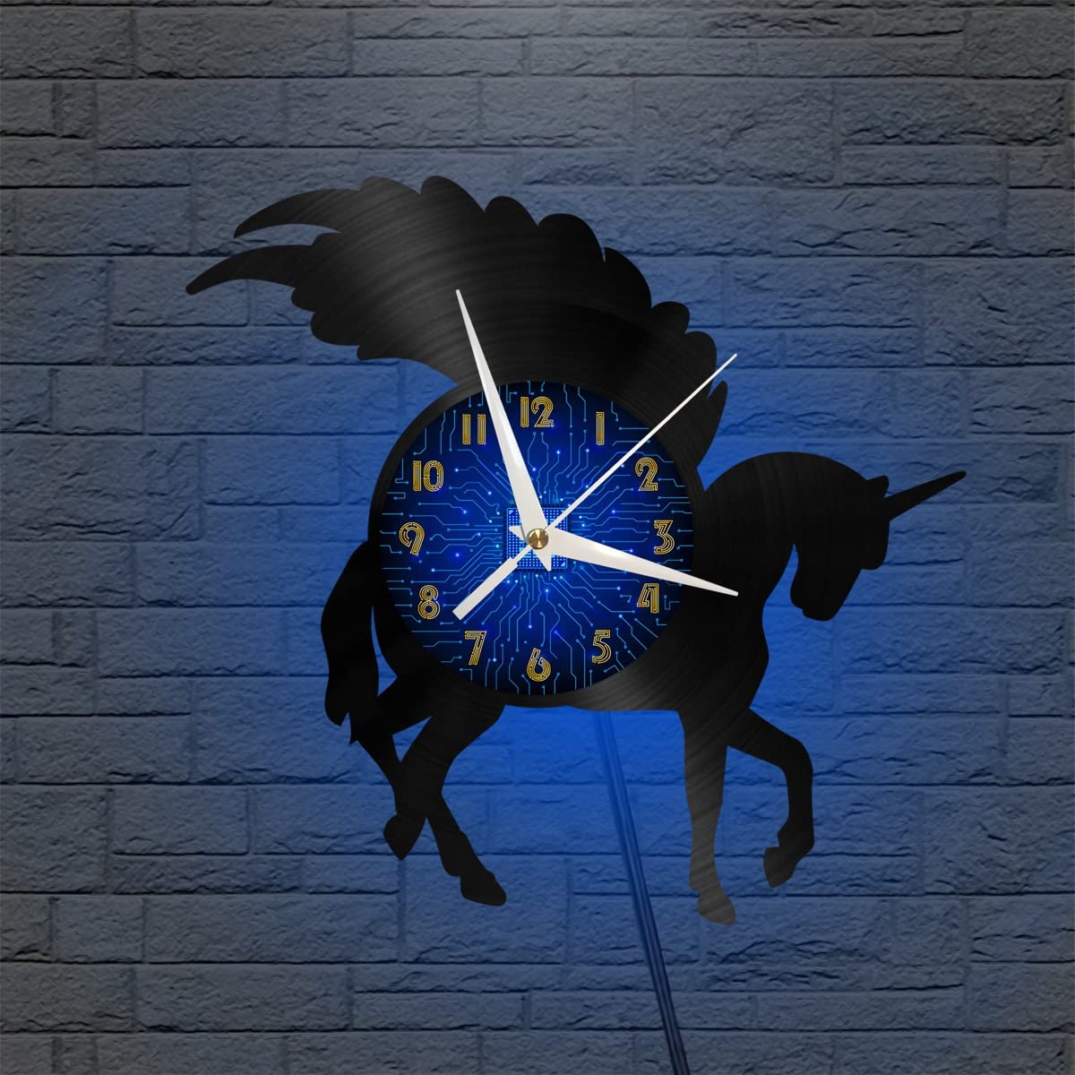 Horloge vinyle licorne mystérieuse déco rétro pour chambre et salon moderne