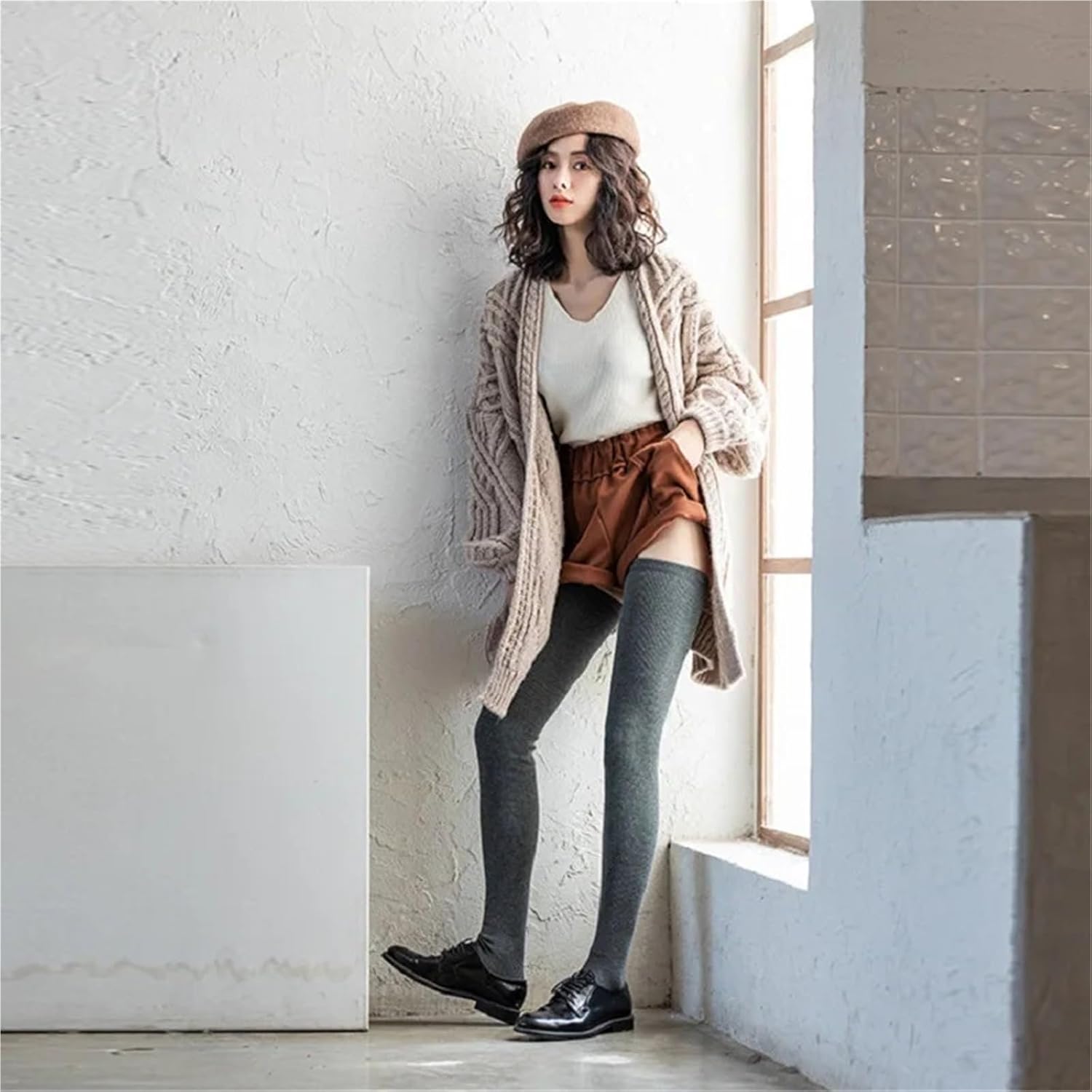 Over The Knee Socks 2 PAIR 80CM Women's Thick Over Knee Socks Girls Non-slip Plush Fleece Warm For Women