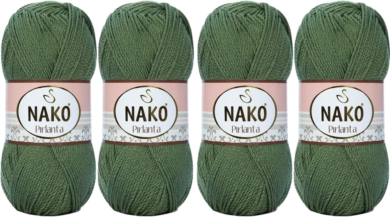 4Pack Nako Pirlanta Knitting Rope Each Skein(Ball) 3.53 Oz (100g) Amigurumi, Or Baby Yarn (Khaki 11253)