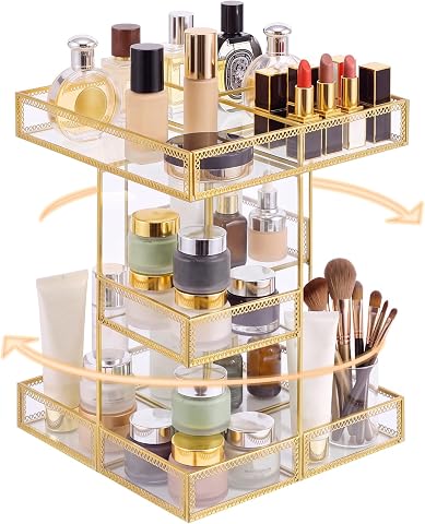 Wesiti 4-Tier 360° Rotating Glass Makeup Organizer with G...