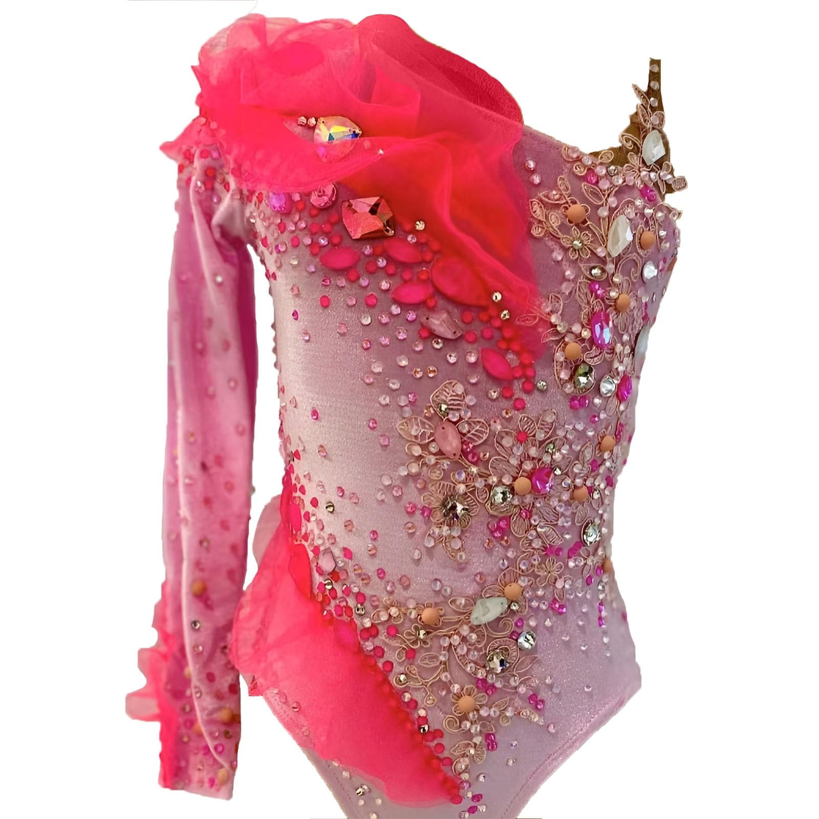 Maillot De Gimnasia Rítmica for Niñas Con Decoración Floral, Uniformes De Gimnasia De Competición Transpirables for Mujer