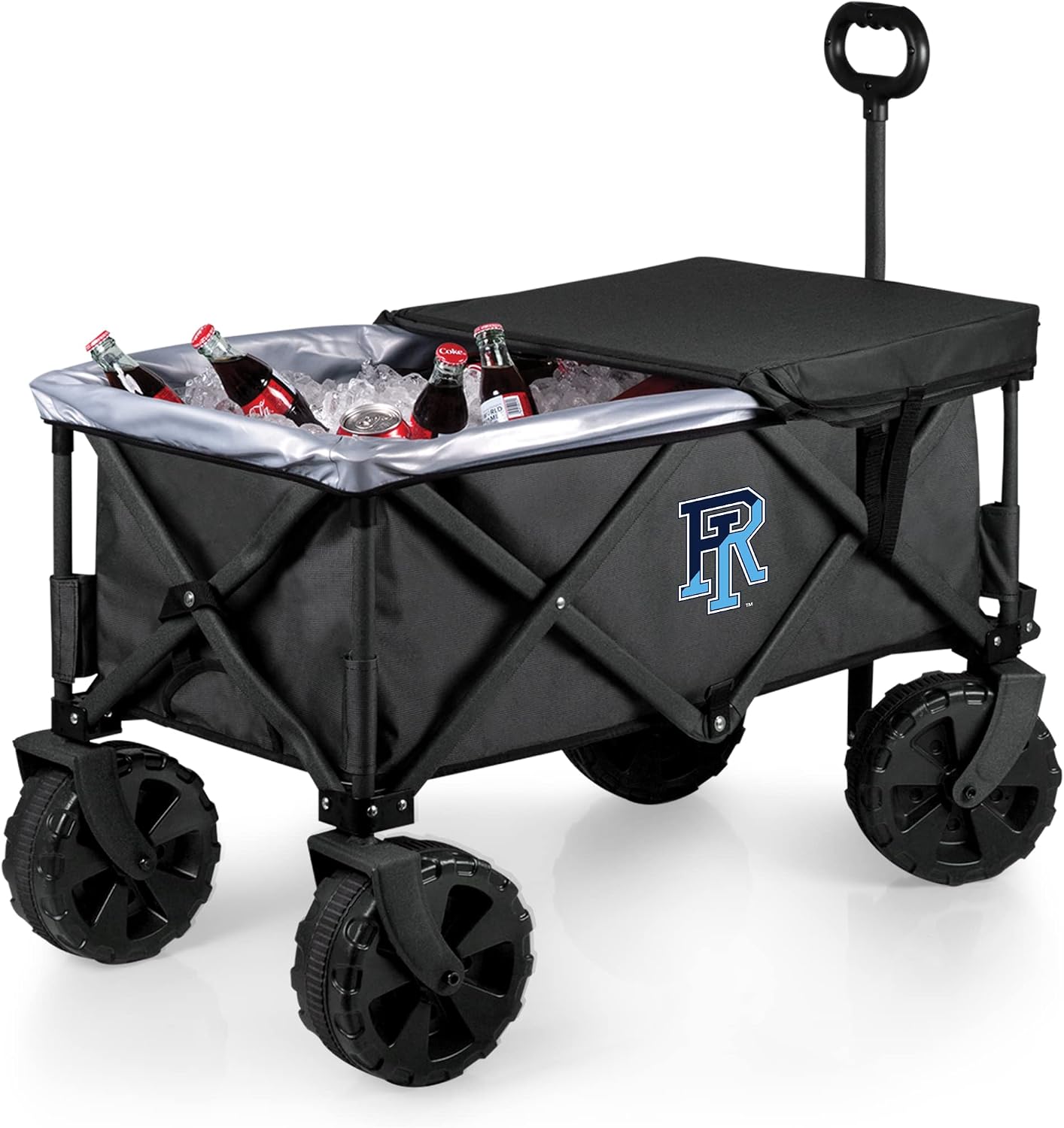 PICNIC TIME NCAA Adventure Wagon Elite All-Terrain Folding Beach Wagon with Big Wheels Plus Table Top Lid & Soft Cooler Liner, (Dark Gray)