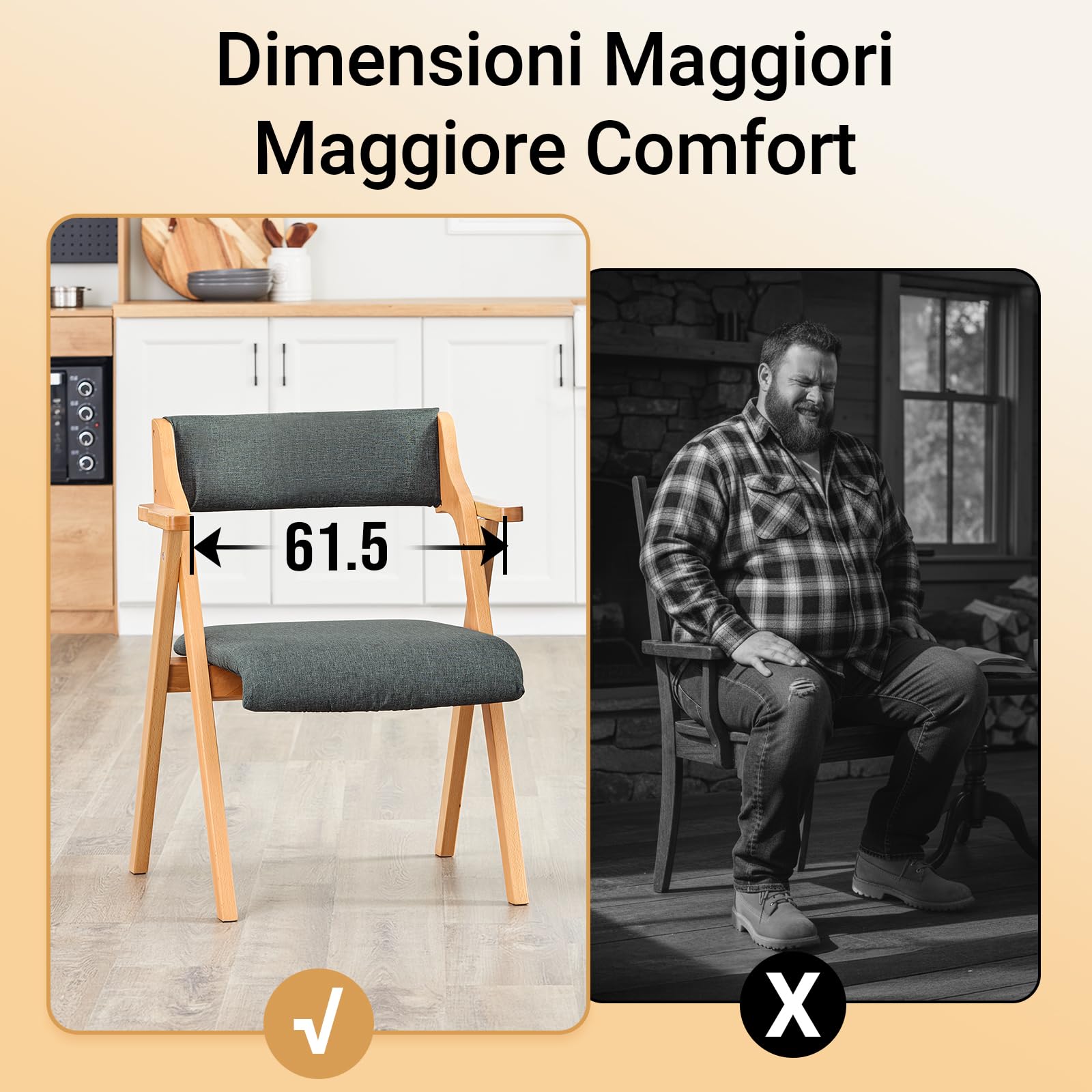SoBuy Sedia Pieghevole in Legno con 2 cuscini, già montata, 61,5x56x77,6cm | Sedie Pieghevoli da Giardino ergonomiche & compatte, portata 150 kg, per ospiti & sala pranzo & ufficio & balcone, FST98-SG