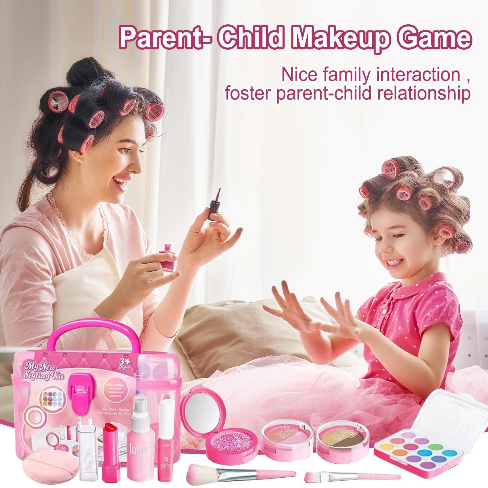 Kit de Maquillaje para niños,Kit de Maquillaje,Set de Maquillaje cosmético Real Lavable - Juego Completo de tocador y Accesorios, Juguetes navideños de Princesas para Juegos imaginativos