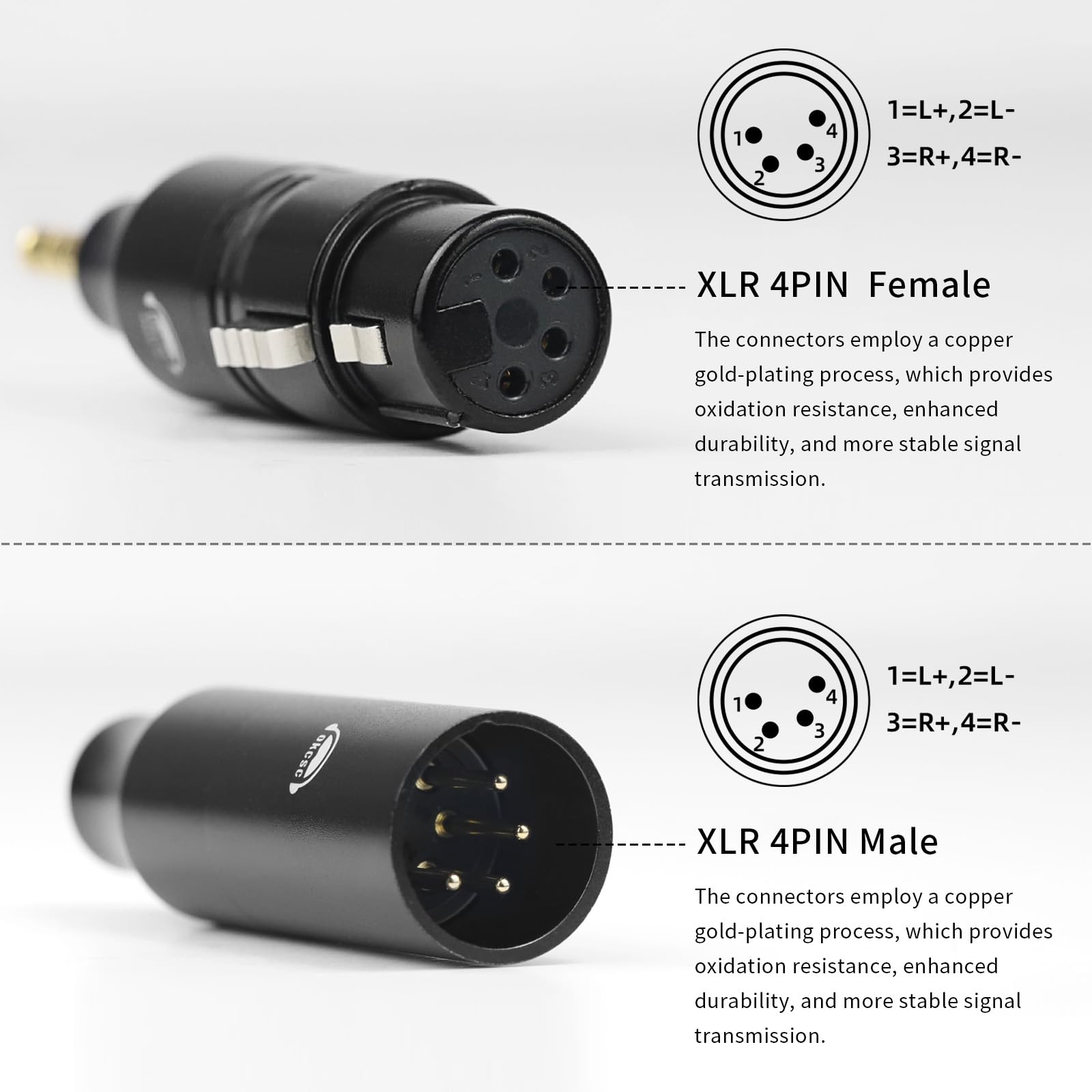 okcsc Adaptateur audio équilibré XLR femelle 6,35 mm vers 4 broches, connecteur HiFi plaqué or pour amplis de casque et DAC, qualité sonore sans perte, faible distorsion et convertisseur audio haute