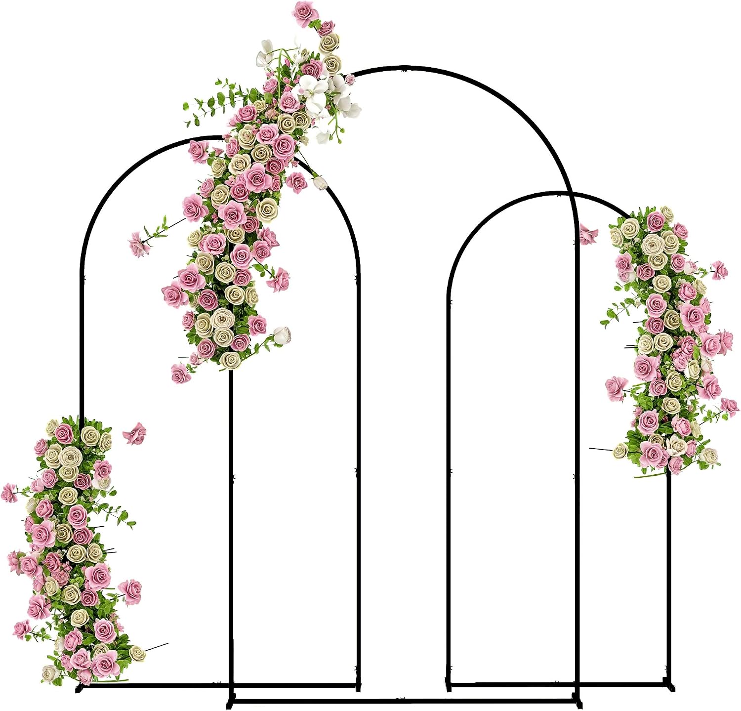Outsunny Metal Arch Backdrop Stand Set of 3, 7/6.5/6 ft Wedding Arch Frame, Balloon Backdrop Arch Stand Set for Birthday Party, Bridal Shower, Graduation, Ceremony, Banquet Decorations, Black