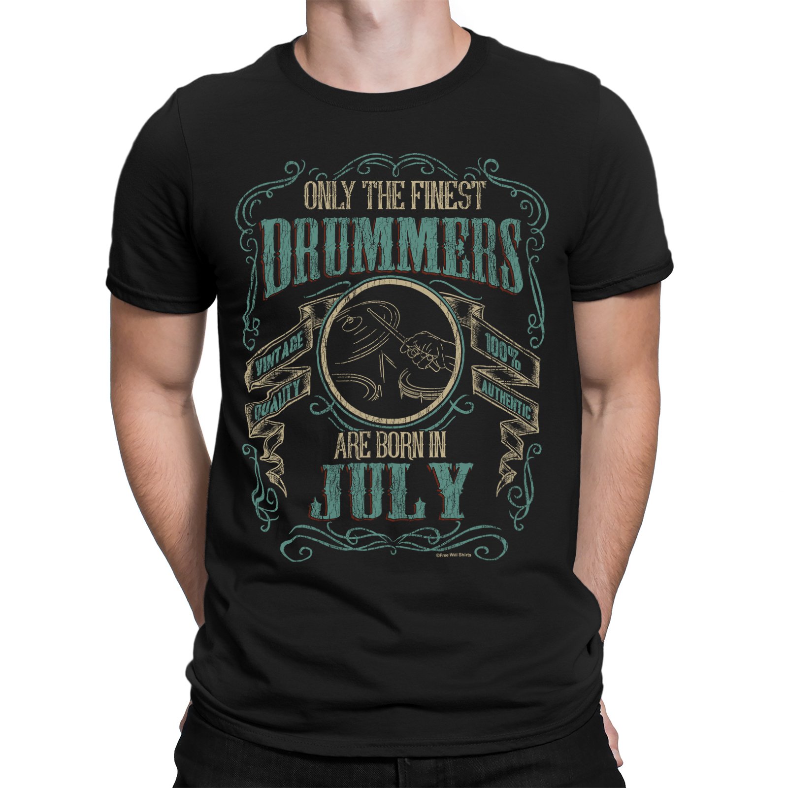 Only The Finest Drummers are Born in July - Music Birthday Gift Mens Drums Organic Cotton T-Shirt Black