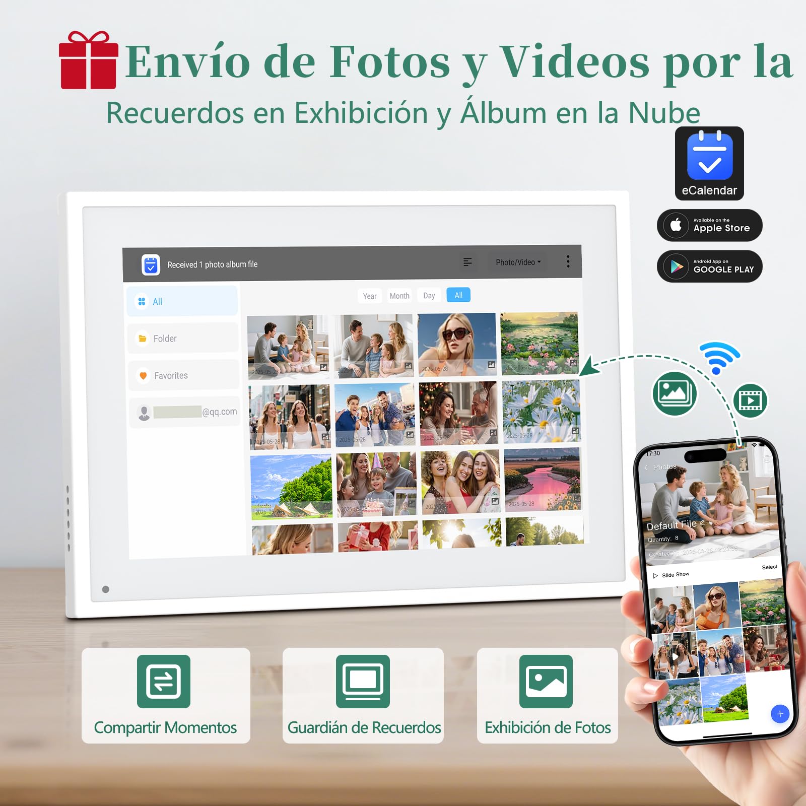 Calendario Digital de Pared 10,1 Pulgadas con Pantalla Táctil - Organizador Familiar, 32GB de Almacenamiento, Marco de Fotos Digital, Sincronización Inteligente con la Nube