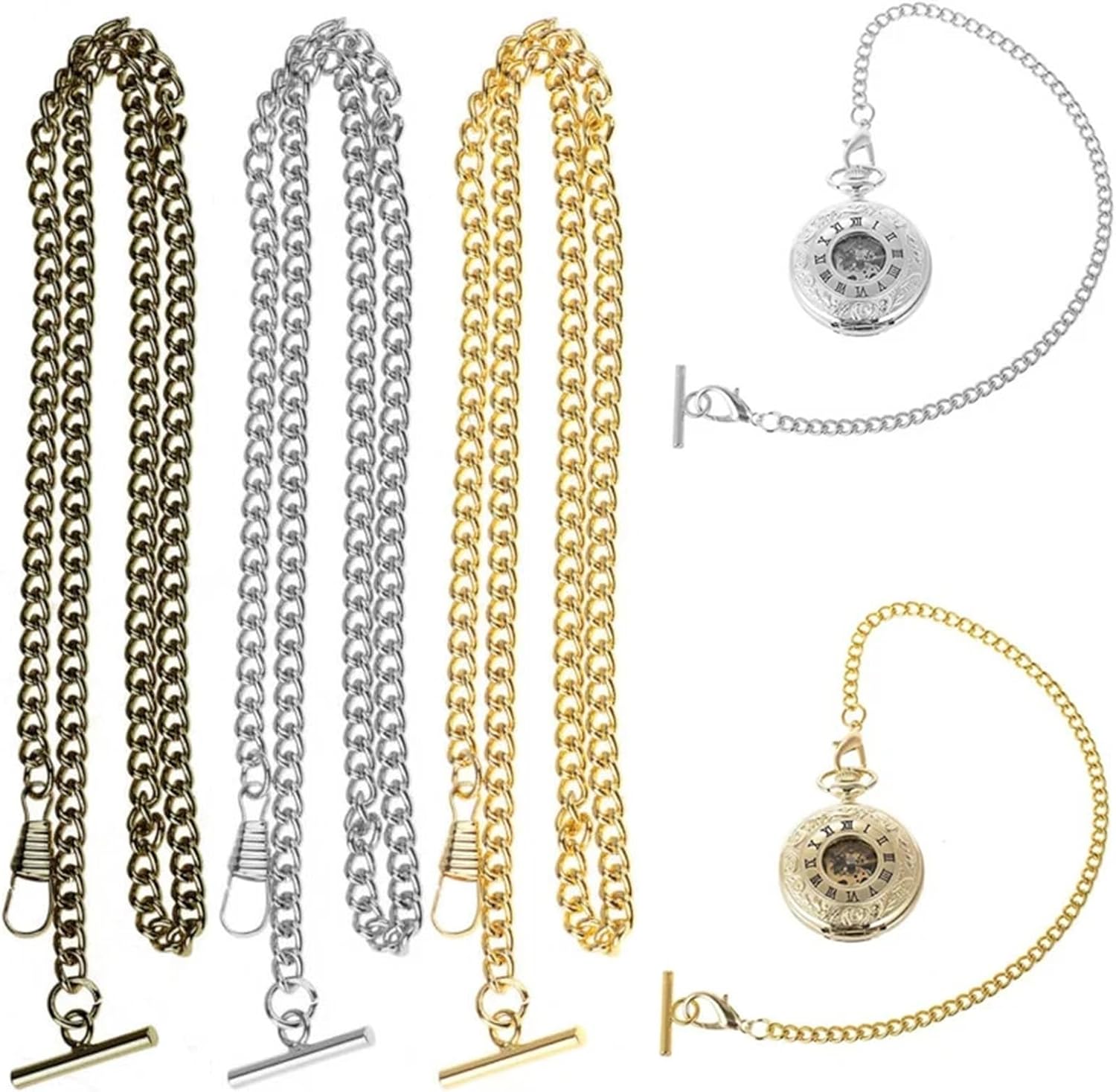 Pocket Watch Swivel Clip Chain 20pcs Vintage Vest Waistcoat Pocket Watch Chain T Bar Lobster Clasps Key Link Charm Gifts for Friends