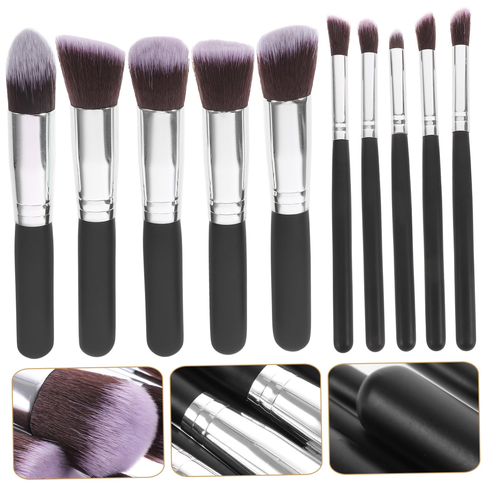 FRCOLOR Kit Di 30 Pennelli Per Fard Set Di Pennelli Per Il Trucco Nero Argento Rosso Fibra Sintetica Per Sfumare