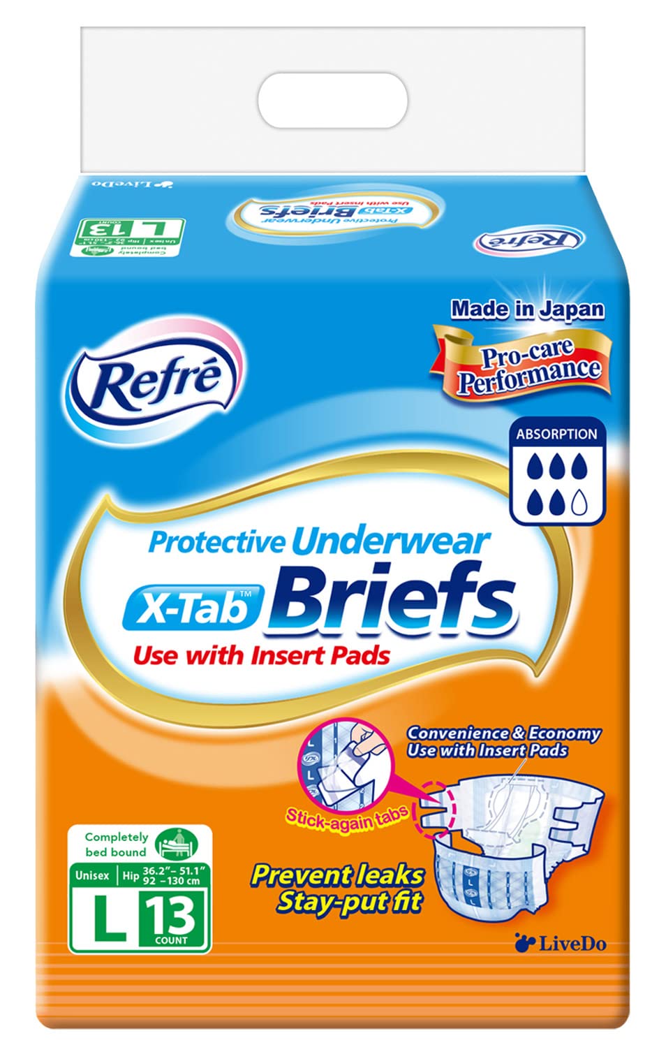 LivDry Incontinence Briefs, Leak Protection, Breathable Comfort with Tabs, Large, 13 Count