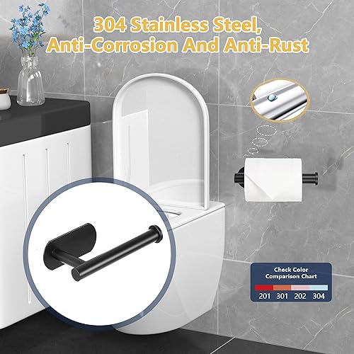 Miniatura 5 de WYSE Soporte de papel higiénico negro autoadhesivo, soporte para papel higiénico para baño, portarrollos de papel higiénico, acero inoxidable SUS304