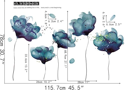 Miniatura 2 de RW-2003 Removeable 3D Blue Dream Flower Wall Pegatinas DIY Decoración de la pared del hogar, calcomanía de pared para despegar y pegar, murales para