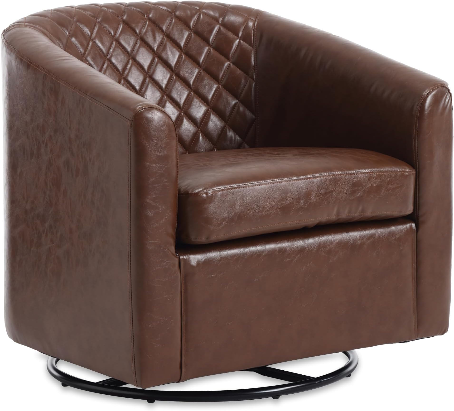 Amazon.com: Home Square Faux Leather Swivel Arm Chair in Camel Brown ...