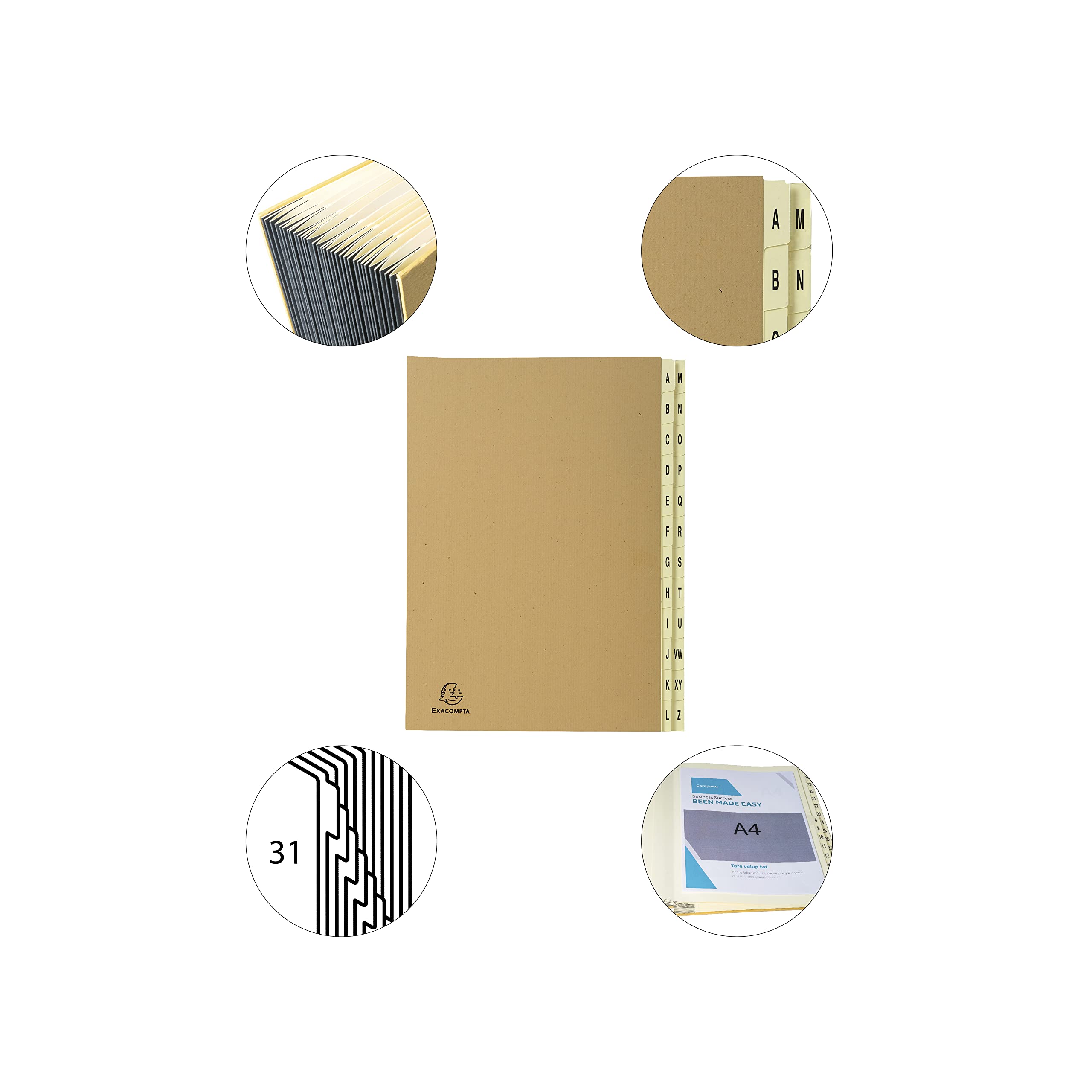 Exacompta Ref 22229E - Archivador multiparte (25 x 33 cm, para documentos de tamaño A4, pestañas impresas de la A a la Z, lomo expandible, cubierta gruesa de tarjeta, certificado Blue Angel)