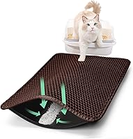 GMEZZO 28x48 Large Cat Litter Mat - Double Layer Honeycomb EVA Fabric, Waterproof Non-Slip, Washable Litter Trap, Soft on Paws, Brown
