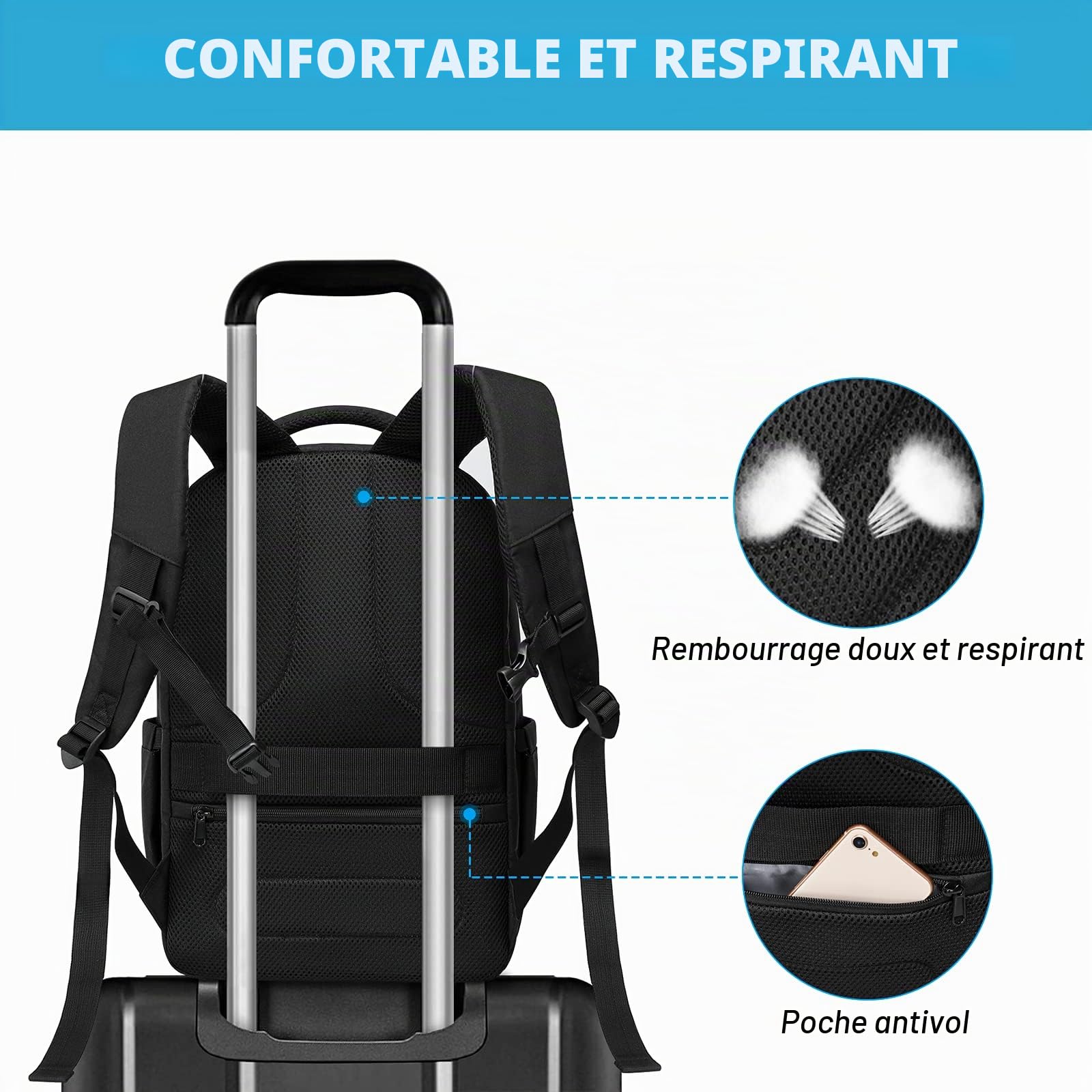 MOSISO 15,6-16 Pouces Sac à Dos avec USB Port Chargement pour Femmes Hommes, Coquille Dure Voyager Entreprise Ordinateur Sac, Antivol Décontracté Daypack avec Bagage Sangle,Noir