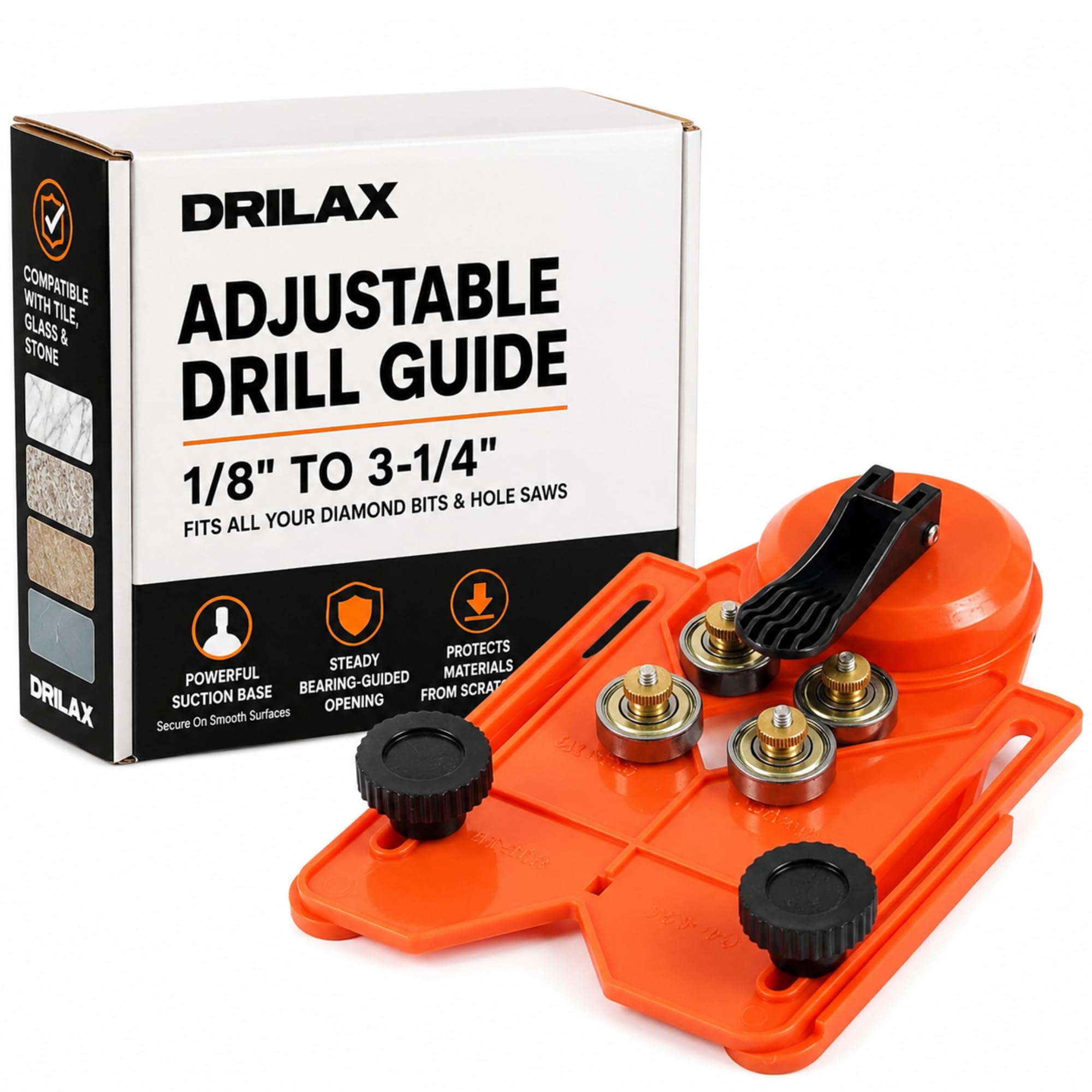 Drilax™ - Soporte para sierra perforadora (base de succión al vacío con orificio de refrigeración de agua para azulejos, vidrio, peceras, mármol, granito, cerámica, agujeros para guías de porcelana de 1/8" a 3 1/4 pulgadas, brocas de diamante no incluidas