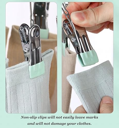 Miniatura 4 de Decohomeforu Stainless Steel Clothes Sock Drying Rack with 24 Clips, Swivel Hook Windproof Clothes Hanger Rack for Sock, Bras, Towel, Underwear,