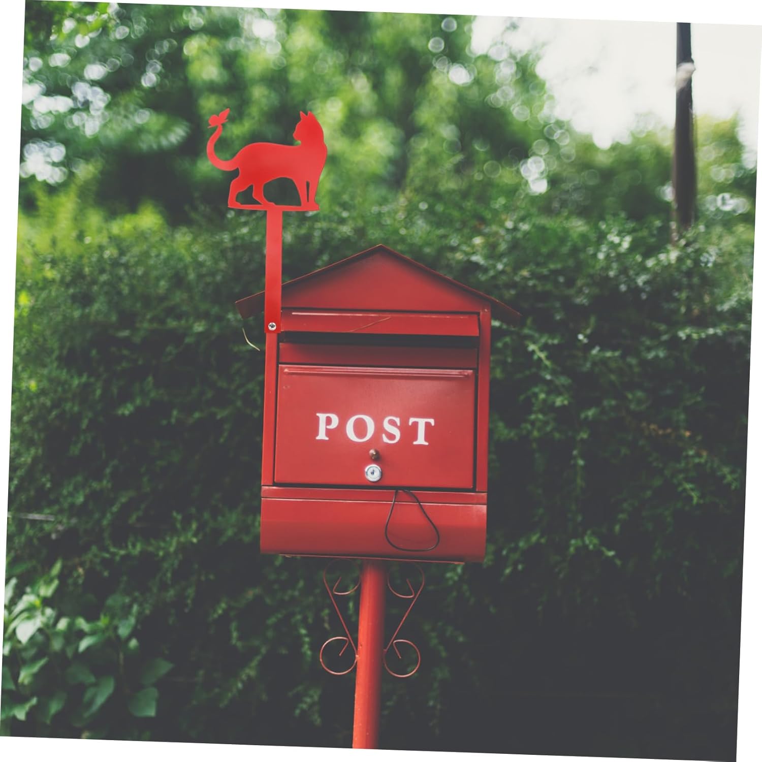 Wrought Iron Mailbox Flag Cat Shape Mailbox Ornament Front Door Decor Outdoor Stake