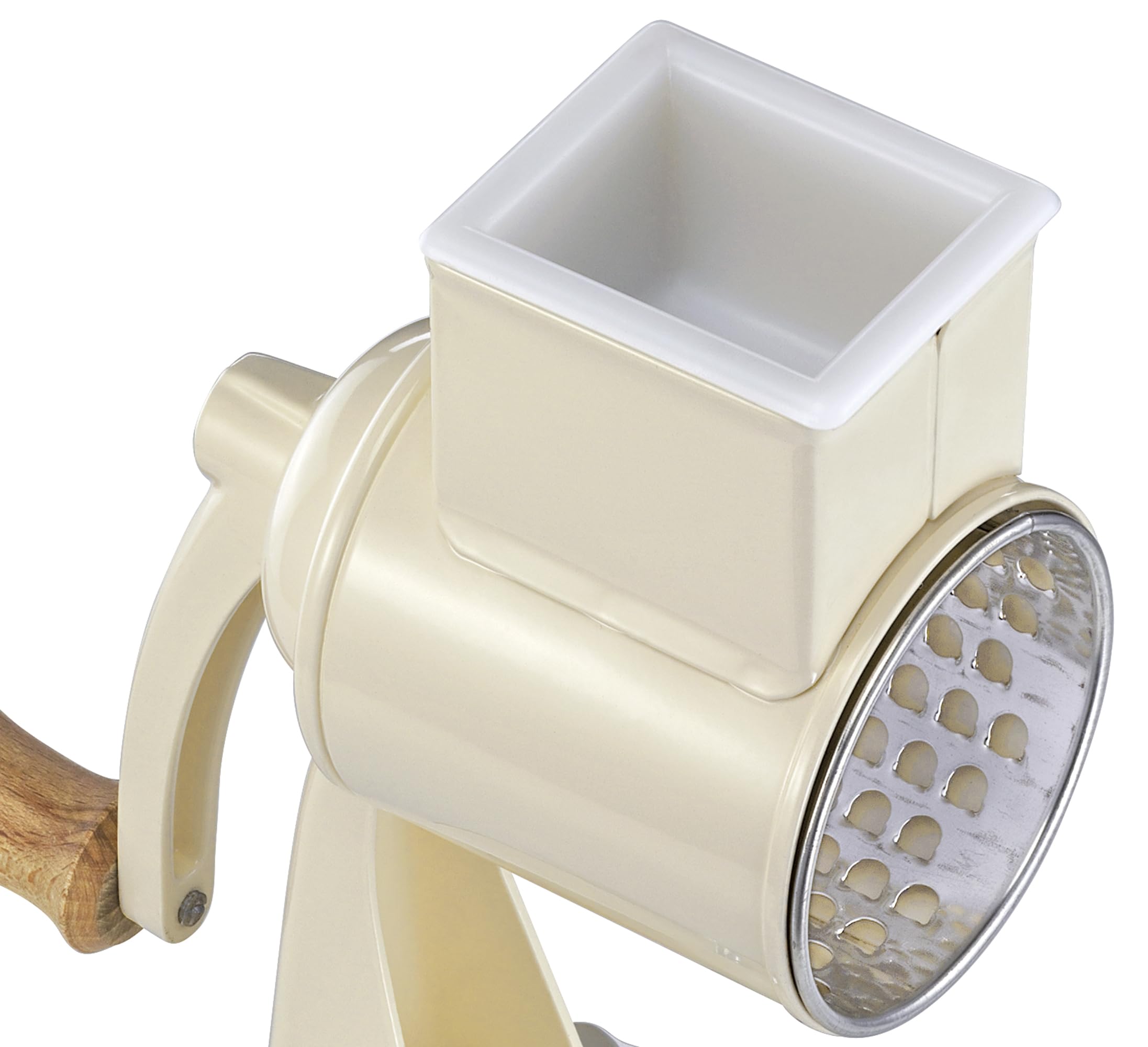 Zassenhaus Classic - Rallador de cocina manual, metal lacado, madera de haya, acero inoxidable, base con ventosa, 2 tambores de fricción y mortero, utilizable como cortador de verduras, rallador de