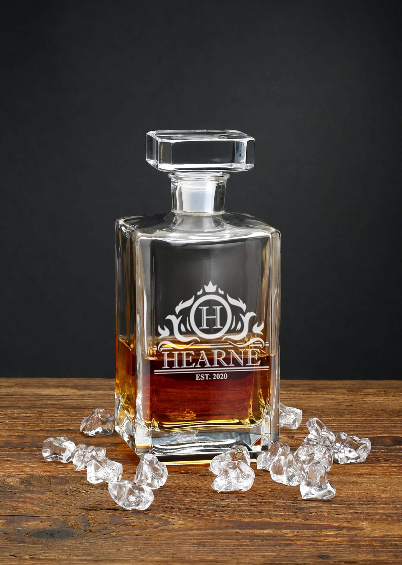 Szklana, hermetyczna karafka do whisky, spersonalizowana z grawerowanym laserowo tekstem, stylowe naczynia szklane, prezent dla mężczyzny, rozmiar 700 ml